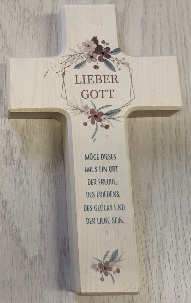 Holzkreuz natur 20x12 cm Haussegen"Lieber Gott...."