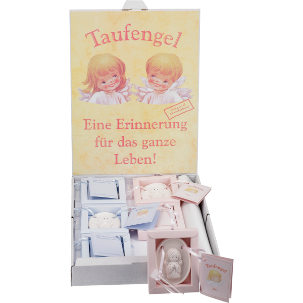 Tauf-Engel, Keramikrelief+Reagenzglas+Grußkarte, 8 cm, 12 St. sort. im Display