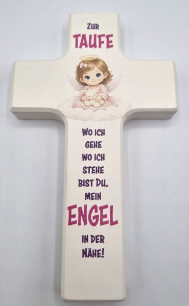 Kinderkreuz "Zur Taufe" Mädchen15x9 cm weiß lackiert