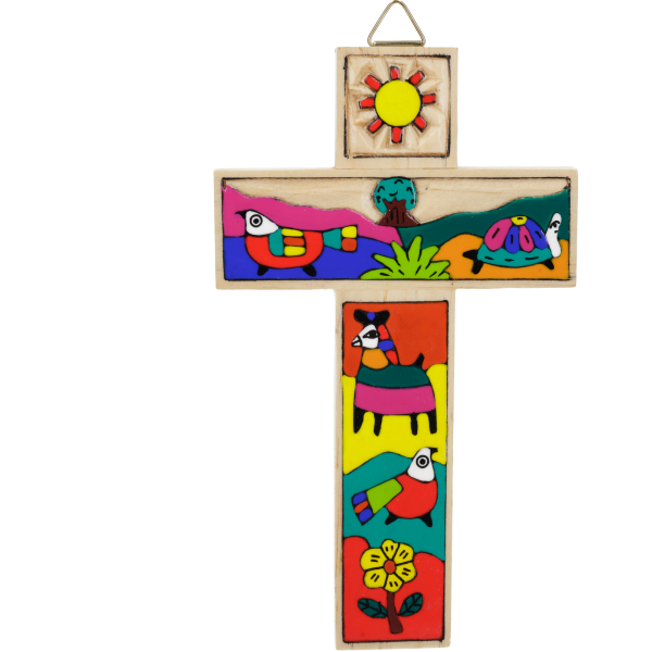 Kinderkreuz handbemalt, sortiertHolz, lackiert, 15 cm