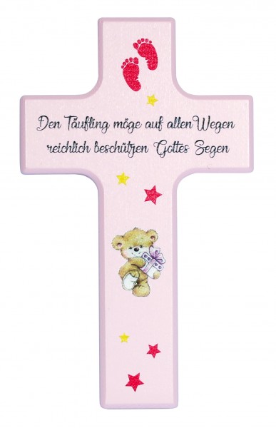 Kinderkreuz "Der Täufling m. Bärli" Rosa