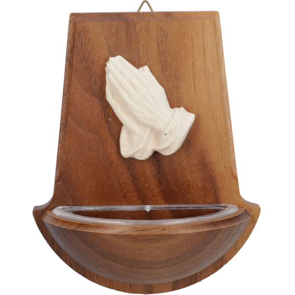 Weihwasserkessel mit betenden HändenNussbaumholz, 10 cm