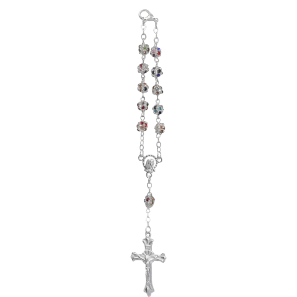 Rosenkranz, gekettelt, zehnerFarbe bunt, Metall-Glasperle