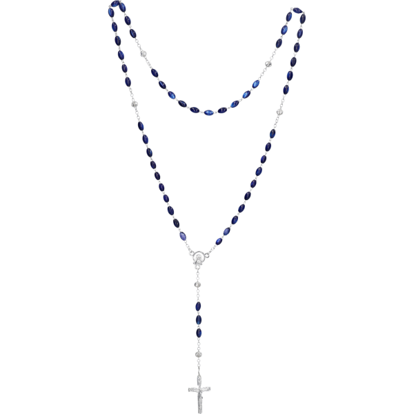 Rosenkranz gekettelt gelötet AlpaccaEcht Perlmutt, blau oval, 4mm, 38cm