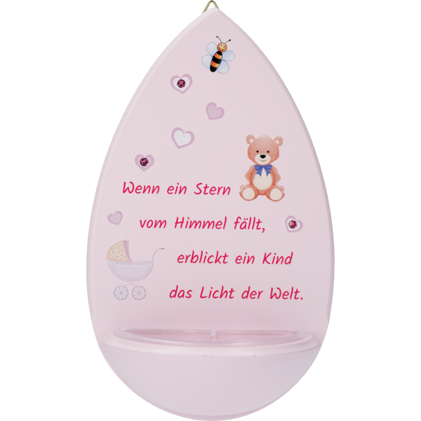 Kinderweihkessel "Wenn ein Stern.."Ahorn, rosa m. Edelsteinchen