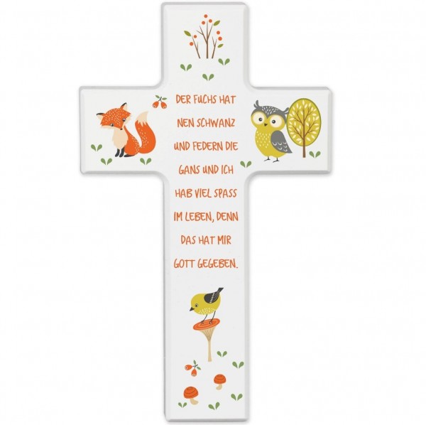 Kinderkreuz "Der Fuchs hat.." weiß