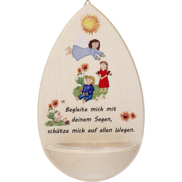 Kinderweihkessel "Begleite mich ..."Ahornholz, 15 cm, klar lackiert