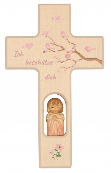 Kinderkreuz rosa 20x12 ABVERKAUF m. Holzengel und Steinen