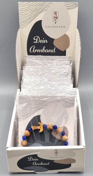Display Olivenholz ArmbänderVE=12 Stück 4-fach sortiert