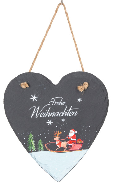 Schiefer Herz zum Hängen mit Weihnachten"Frohe Weihnachten" 21,5 x 20 cm