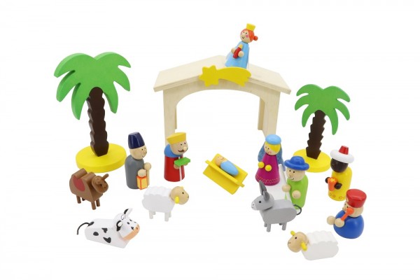 Weihnachtskrippe aus Holz für Kinder16-teil., 9 cm