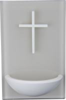 Weihkessel m. Glasrücken, Holzkreuz weiß Weihkessel m. Glasrücken, Holzkreuz weiß