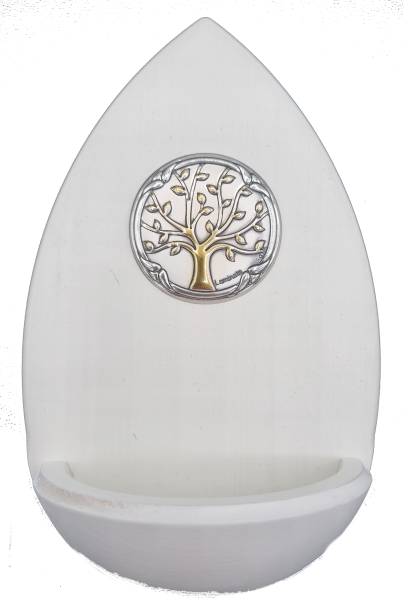 Weihwasserkessel Tropfenformm. Silbereinlage Lebensbaum