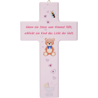 Kinderkreuz, Ahornholz, Wenn ein Stern..20x12cm, rosa, m. Swarovski Kinderkreuz, Ahornholz, Wenn ein Stern..20x12cm, rosa, m. Swarovski
