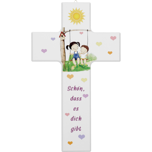 Kinderkreuz, Ahornholz, 20x12cm, weißMotiv Schaukel - AUSVERKAUFT