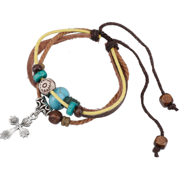 Armband aus Leder mit Baumwollkordelnu. versch. Perlen , Größe verstellbar