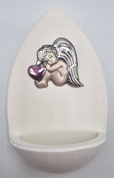 Weihkessel Tropfenform weiß ca. 14 cmm. Engel in rosa
