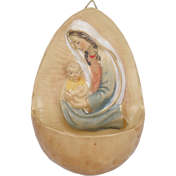 Weihwasserkessel "Madonna mit Kind"Kunstharz coloriert, 11 cm, im GK
