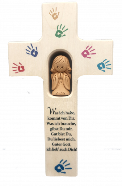 Kinderkreuz "Was ich habe.." m. Tonengel 20x12 cm