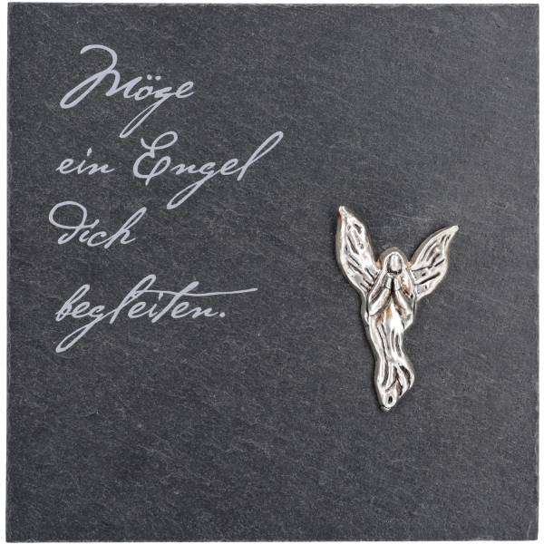 Schiefertafel, 13x13 cm, Angelo-Engelsilber, bedr. "Möge ein Engel.", im GK