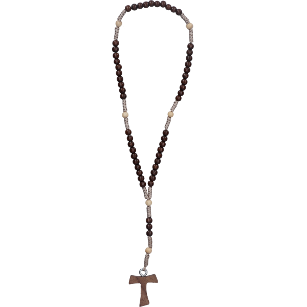 Rosenkranz geknüpft m. Tau-KreuzHolzperle, dunkelbraun, 5mm, 24cm