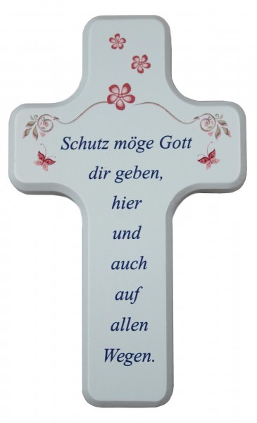 Kinderkreuz &quot;Schutz möge Gott..&quot; blau 10x6 cm