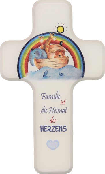 Kinderkreuz, weiß "Familie ist Heimat.."10x6 cm