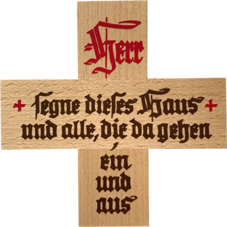 Holz-Haussegenkreuz hell -Herr segne...-Alte Schrift