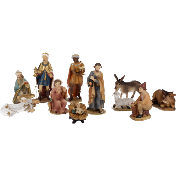 Krippenfiguren "Bachlechner", Kunstharzcoloriert, 13 cm, 11-teiliges Set im GK