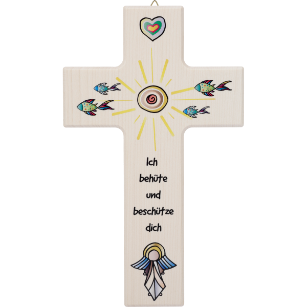 Kinderkreuz 20x12cm,Ahornholz naturMotiv: Gottes Auge"Ich behüte..."