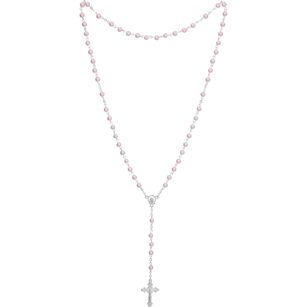 Rosenkranz gekettelt gelötet AlpaccaWachsperle, rosa, 5mm, 38cm