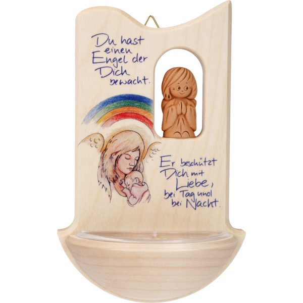 Kinderweihkessel mit Tonengel "Du hasteinen Engel ..", Ahornholz, 14 cm, im GK
