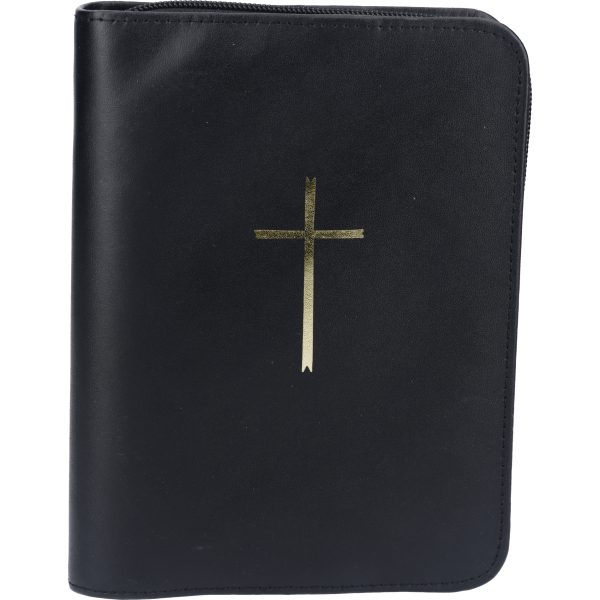 Gebetbuchhülle, Echt Leder, schwarzmit Reißverschluß, mit goldenem Kreuz