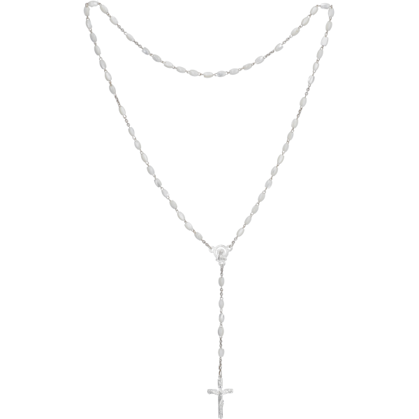 Rosenkranz gekettelt gelötet AlpaccaEcht Perlmutt, weiß oval, 4mm, 36cm