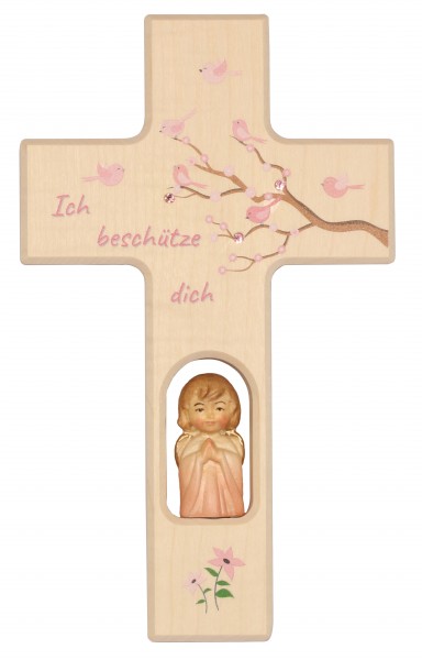 Kinderkreuz mit Holzengel rosa