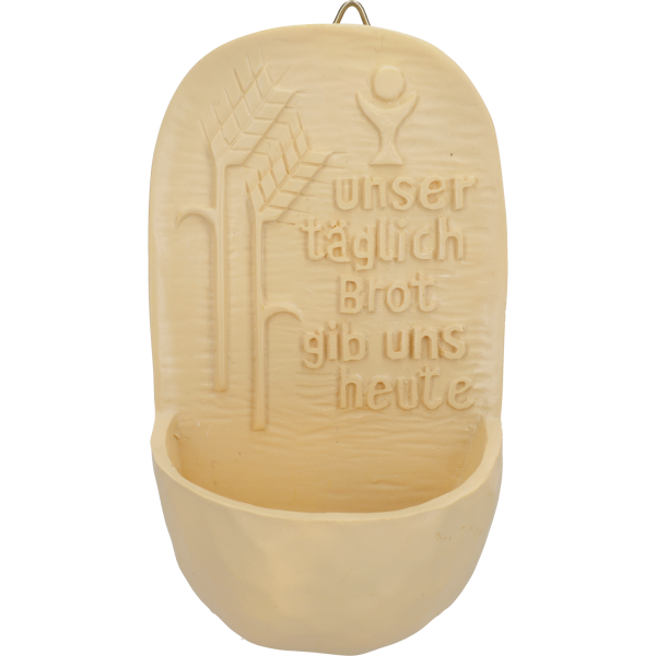 Weihwasserkessel "Unser täglich Brot"Kunstharz natur, 13 cm, im GK
