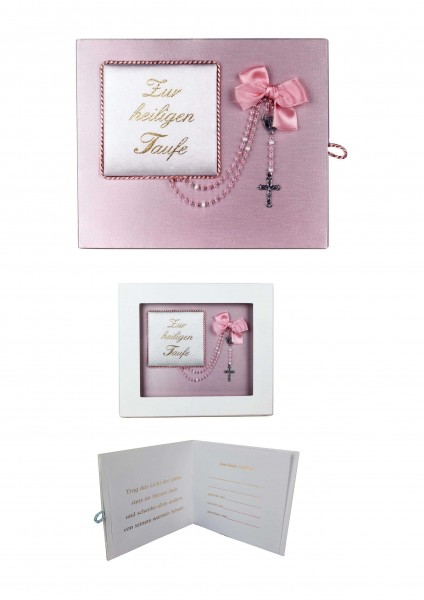 Taufbrief rosa mit Rosenkranz