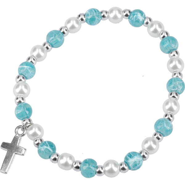 Armband geflochten, HolzperlenSilberkreuz, Farbe Braun
