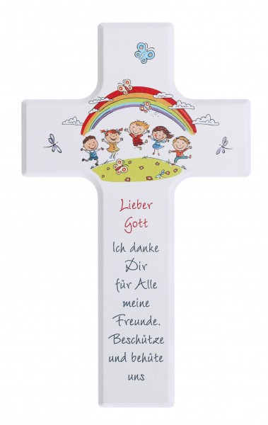 Kinderkreuz 15x9cm mit Tonengel"Gott schenkt.." Schrift rot