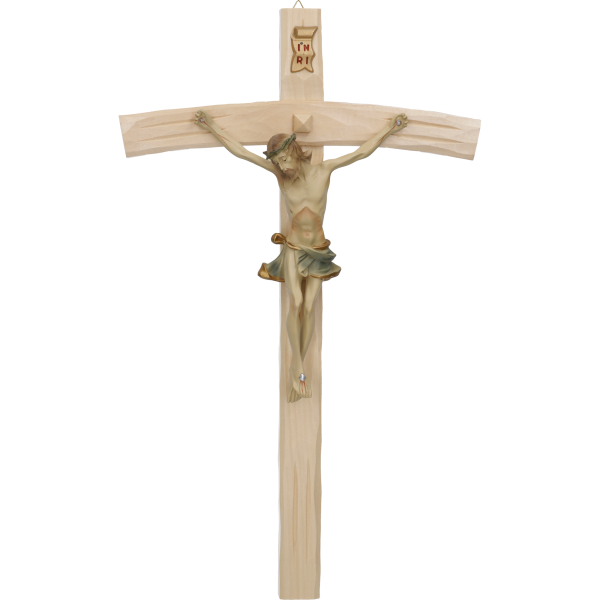 Hängekreuz, Lindenholz, natur 40 cmmit Kunstharz-Korpus blau 18cm