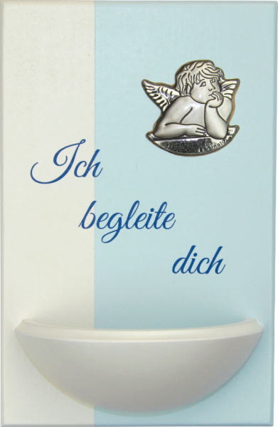 Weihkessel "Ich begleite dich" blau/weiß m. Silberengel