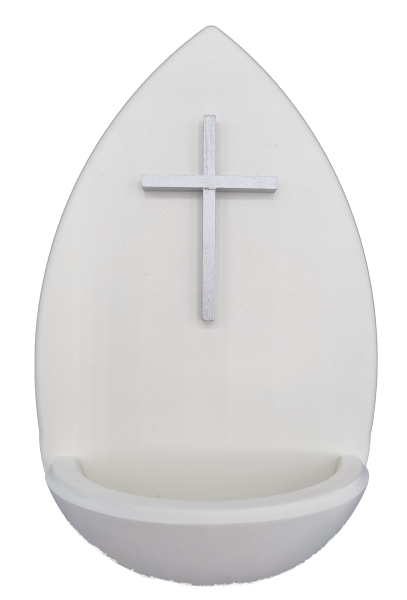 Weihkessel Tropfenform weiß lackiertm. Silber Kreuz