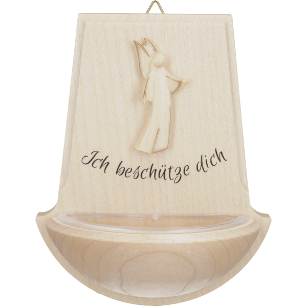 Weihkessel Ahorn m. HolzengelKastenform, ca. 11cm, "Ich beschütze..."
