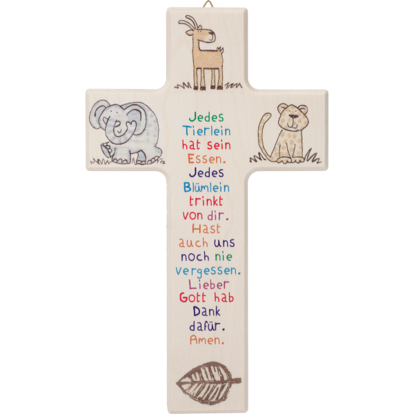 Kinderkreuz "Jedes Tierlein hatsein ..." Ahornholz, natur, 20 x 12 cm