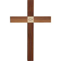 Hängekreuz, Nussbaumholz, 30 x 18 cmmit Einlage Ahornholz "Fisch" Hängekreuz, Nussbaumholz, 30 x 18 cmmit Einlage Ahornholz "Fisch"