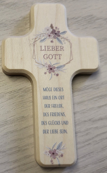 Minikreuz Haussegen 10x6 cm natur"Lieber Gott...."