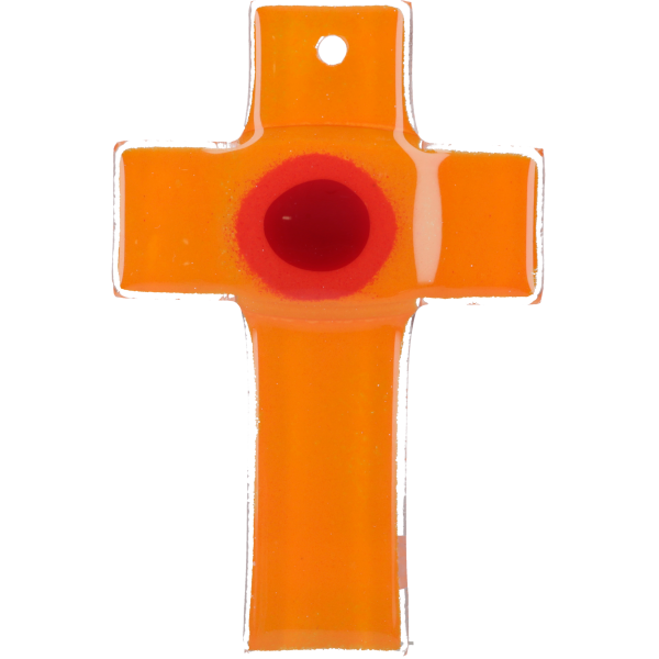 Hängekreuz, Glaskreuz, orange mit Ring