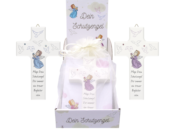 Display "Schutzengel"-Kreuz VE=6, blau/rosa sort.