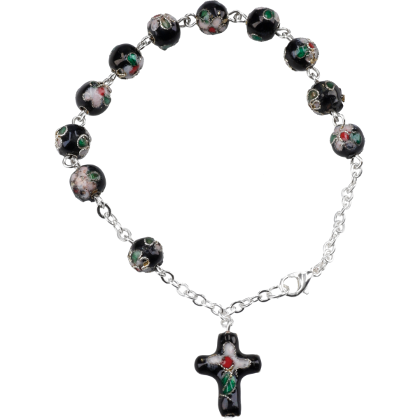 ArmbandGlasperle, schwarz gemustert, 8mm, 12cm