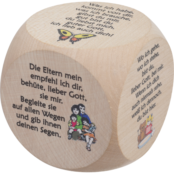 Gebetswürfel KindergebeteAhornholz natur, bunt bedruckt, 6x6 cm